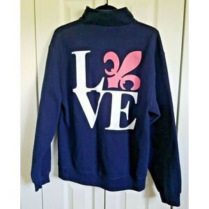 Duke University College Jerzees Medium LOVE Sweatshirt Navy‎ Blue & Pink